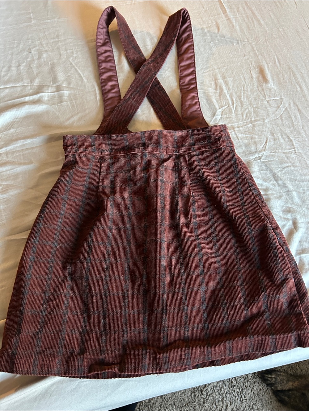 Disturbia Terracotta Check Cord Mini Pinafore Skirt - Picture 10 of 10